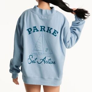 PARKE x SET ACTIVE XXL Sweatshirt Collab Set Sail Light Blue Mockneck Graphic
